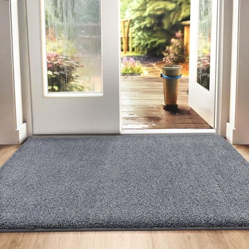 Image of DEXI Dirt Trapper Door Mat Indoor, Non-slip Doormats Inside, Machine Washable, Super Absorbent Entrance Mats Soft Floor Carpet Rug, 50 x 80 cm, Grey-Blue