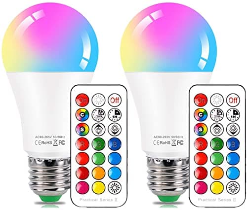Image of 2 Pack E27 Colour Changing Light Bulb 10W RGBW LED Light Bulbs Mood Lighting with 21key Remote Control with Memory Function,12 Color Choices for Home, Party, Bar, Disco KTV, Stage Effect Lights