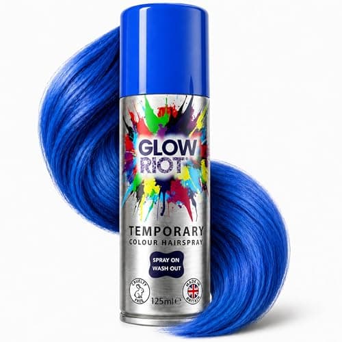 Image of Glow Riot Temporary Colour HairSpray, Spray On Wash Out Formula, Made in the UK, Certified Cruelty Free, Skin, Hair, Clothing and Child Safe (Blue)