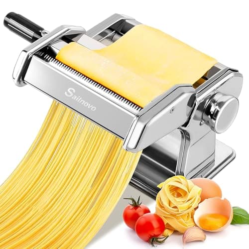 Image of Sailnovo 3-in-1 Stainless Steel Pasta Machine - 9 Adjustable Thickness Settings, 2 Width Cutters, 180 Aluminium Alloy Pasta Roller, Pasta Maker for Fresh Pasta, Spaghetti, Lasagne & Dumplings, Silver