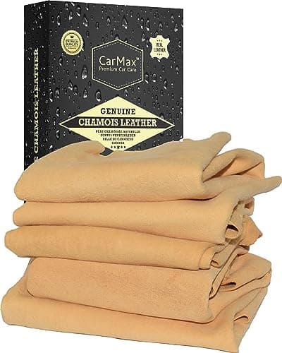 Image of CarMax® Essentials - Premium Natural Chamois Leather - Fanatic's Five Pack - Perfect for car detailing, glass, mirrors and for windows and glass around the home