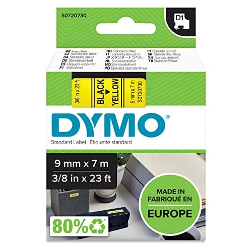 Image of DYMO Authentic D1 Labels | Black Print on Yellow Tape | 9 mm x 7 m | Self-Adhesive Labels for LabelManager Label Makers | Made in Europe
