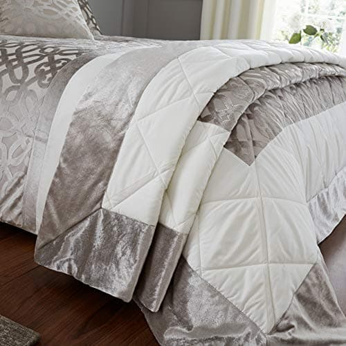 Image of Catherine Lansfield Lattice Cut Velvet Quilted 220x230cm Bedspread Natural