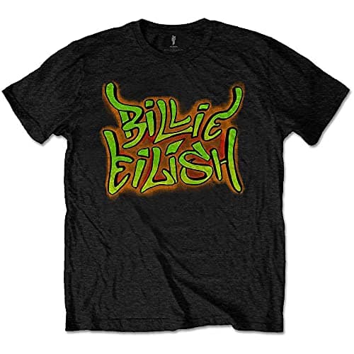 Image of Billie Eilish 'Airbrush Flames' (Black) Kids T-Shirt (7-8 Years)