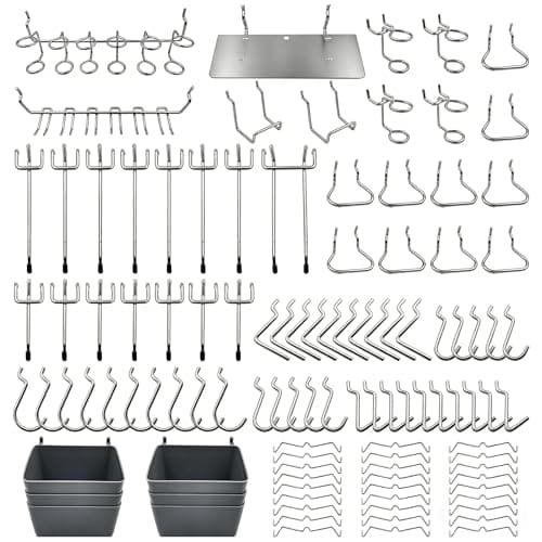 Image of FRIMOONY Pegboard Hooks Assortment, Plastic Bins, Peg Locks, for Organizing Tools, 140pcs