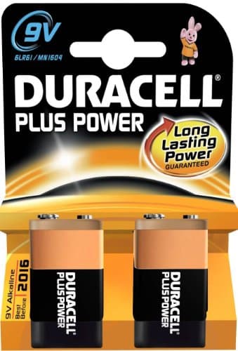 Image of Duracell 9 V Plus Power Alkaline Type Battery (Pack of 2)