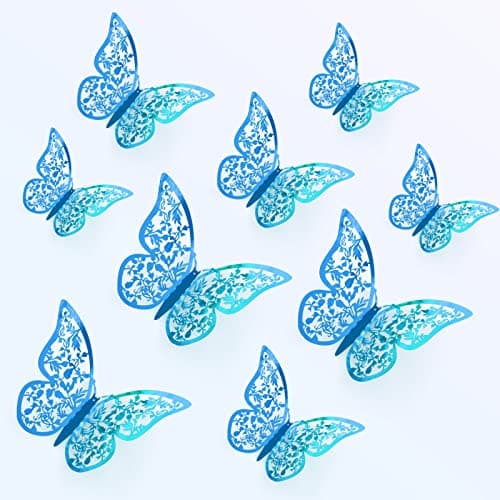 Image of Zhenle 36Pcs 3D Butterfly Wall Sticker 3 Sizes Butterfly Wall Decals Butterflies Stickers for Walls Bedroom Party Wedding Decors(Blue)