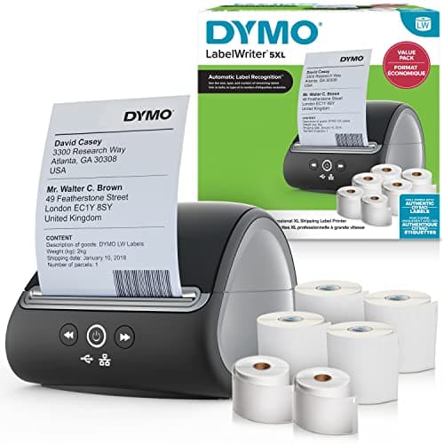 Image of DYMO LabelWriter 5XL Label Printer & Labels | 2 x LW Large Shipping Labels (220 per Roll) & 4 x LW XL Shipping Labels (140 per Roll) | Label Maker Perfect for Online Sellers | UK 3 Pin Plug
