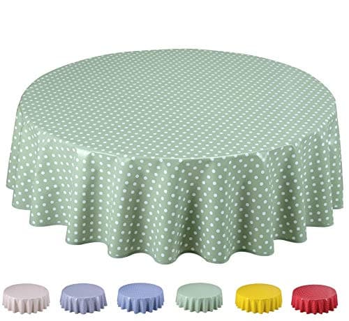 Image of Home Direct Round Oilcloth PVC Wipe Clean Tablecloth 140cm 55" Small Polka Dot Sage Green