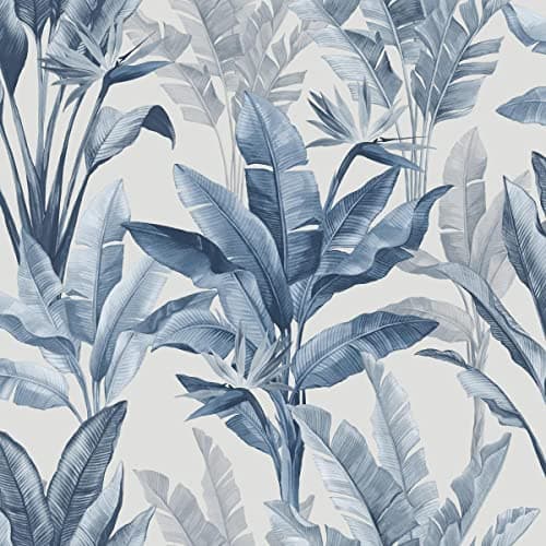 Image of Akari Madagascar Leaf Wallpaper Blue Rasch 282893 Tropical