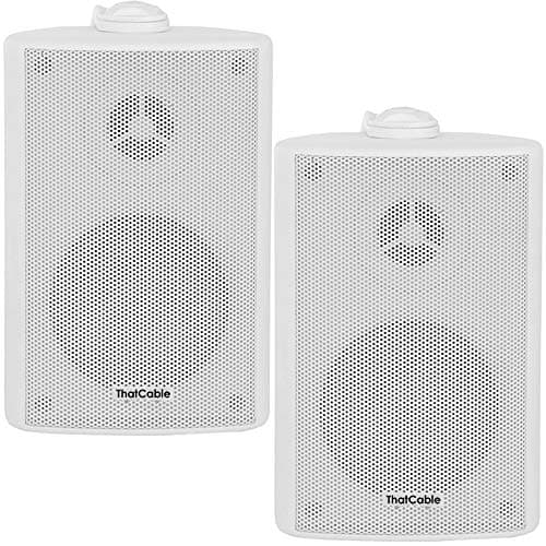 Image of (PAIR) 2x 3” 60W White Outdoor Rated Speakers *Wall Mounting HiFi Brackets Included* 8Ohm & 100V Perfect for Outside Garden Parties, Rain & Weatherproof IP54 Passive Cabinet - Loops