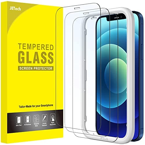Image of JETech Full Coverage Screen Protector for iPhone 12/12 Pro 6.1-Inch, Tempered Glass Film with Easy Installation Tool, Case-Friendly, HD Clear, 3-Pack