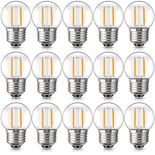 Image of Genixgreen Outdoor String Light Replacement Bulbs,1.5W E27 Screw Bulb ES LED Filament Mini Globe Light Bulb for Festoon/Backyard/Party/Patio/Garden,Clear Glass,2700K Warm White,Non-Dimmable,15 Pack