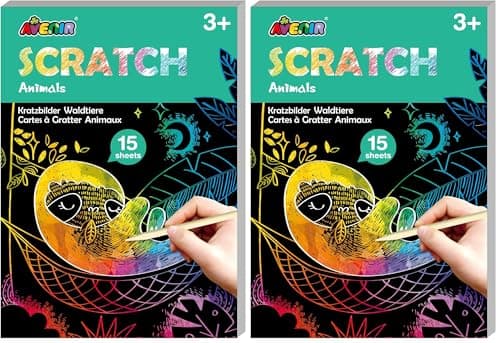 Image of Avenir Mini Scratch Book, Animal Theme, 15 Pages of Creative Scratch Art. A Fun DIY Creative Activity Book. for Ages 3+ (Pack of 2)