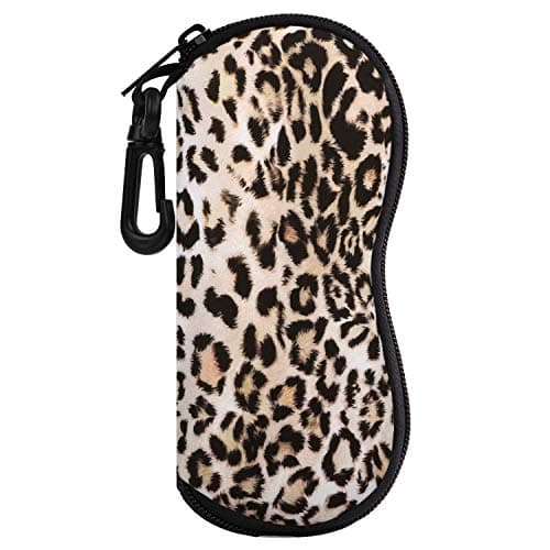 Image of MoKo Sunglasses Soft Case, [Ultra Lightweight] Neoprene Zippered Eyeglass Storage Case with Belt Clip for Eyewear, Frames, Carrying Pouch Case Makeup Bag for Keys, Pencils, Cards - Leopard