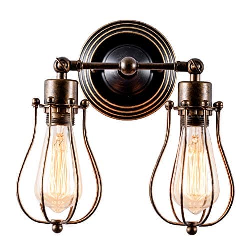 Image of GLADFRESIT Vintage Wall Lights Adjustable Socket Industrial Lighting Rustic Wire Metal Cage Sconces Indoor Home Wall Lamp Retro Light Fixture (2-Light Lamp Base) (Oil Bronze)