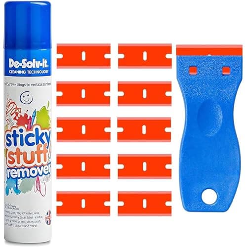 Image of Sticky Stuff Remover 200ml Gel Spray With Multi-Surface Cleaning Tool & 10 Spare Replacements - Ideal for Label remover Tar Chewing Gum remover sticker remover, Adhesive.