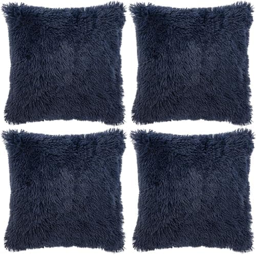 Image of Adore 4 x Long Pile Super Soft and Cuddly Shaggy 17x17 (43x43cm) Cushion Cover, Navy
