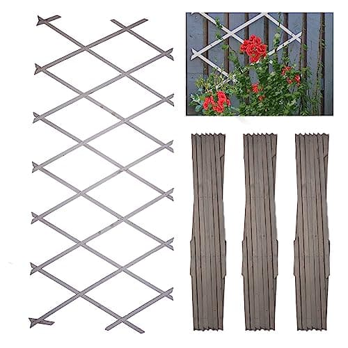 Image of DIVCHI Wooden Trellis Expandable Garden Wall Trellis For Climbing Plants Decoration & Plants Partitioning (Pack Of 3) (180cm x 60cm) (Grey)