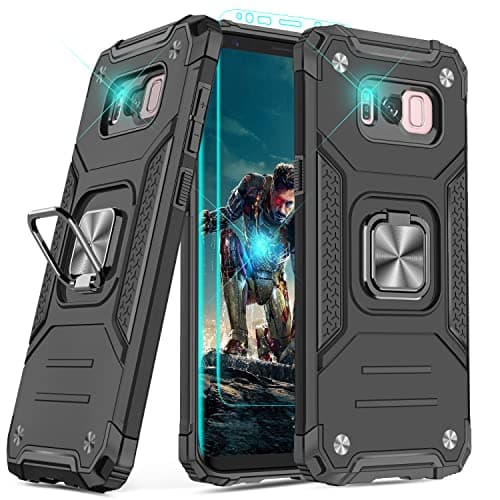 Image of YmhxcY Compatible with Galaxy S8 Plus Case, Samsung S8 Plus Case with 3D Curved Screen Protector,Armor Grade Cases with Rotating Holder Non-Slip Hybrid Case For Samsung Galaxy S8 Plus KK Black