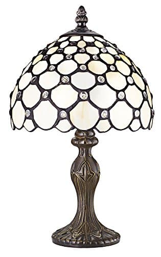 Image of Traditional White Tiffany Table Lamp with Multiple Transparent Beads by Happy Homewares