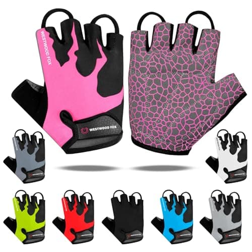 Image of Cycling Gloves Half Finger Unisex Padded Grips Palm Bicycle Summer Riding MTB Bike Gloves for Men Women Non-Slip Fingerless Short Mountain Bike Ride Sports Hiking Mitts Climbing Gym (Pink, M)