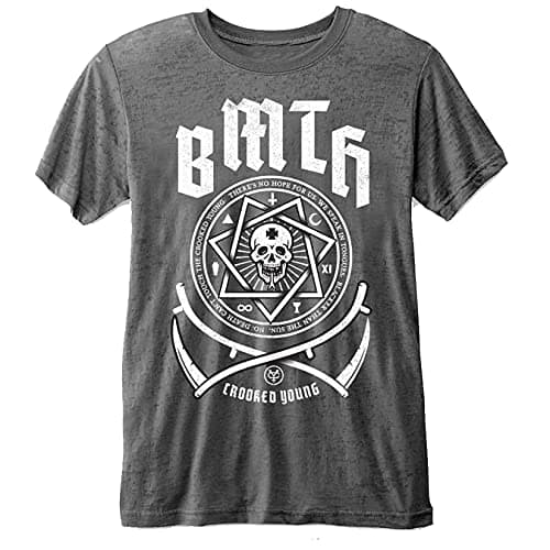 Image of Bring Me The Horizon T Shirt Crooked Young Logo Official Charcoal Grey Burnout XL