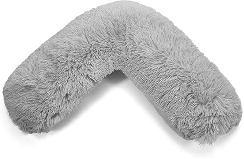 Image of Bella Nights Teddy Cuddles V-Shaped Pillow With Case And Cuddles V Case Only – Soft Plush Fleece Neck Maternity & Orthopaedic Support (Silver, Teddy Cuddles V Pillow With Cover)