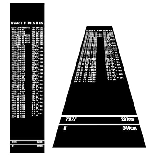 Image of Thmins Darts Mat with Checkout Design and Oche Line, Non-Slip Floor Mat with Standard Throw Distances and Protective Surface.