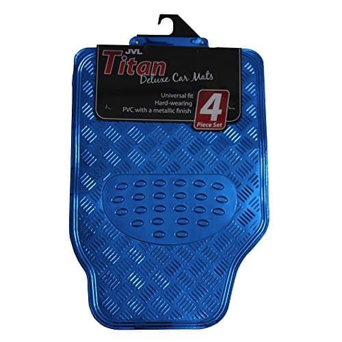 Image of JVL Titan Car Mat Set Metallic 4-Piece Set with Rubber Backing, Blue