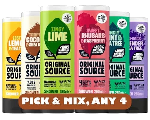 Image of Original Source Shower Gel Bundle 250ml – Choose Any 4 Scents, Vegan-Friendly, 100% Natural Fragrance, PETA Approved | 4 x 250ml