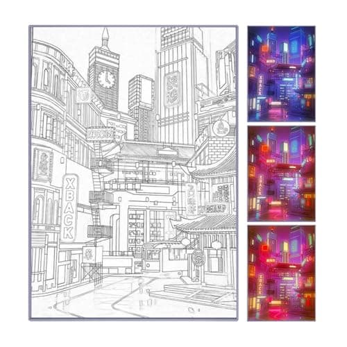 Image of LED Wall Art Painting - Lighted Night City Canvas, Bright Cityscape Picture | Contemporary Lighted Art Illustrations, Elegant Home Decor, Accent by P