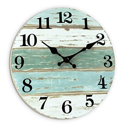 Image of CHYLIN Wall Clock Silent Non Ticking Wall Clocks Battery Operated,Cosatal Beach Nautical Themed Clock for Bathroom Kitchen Home Office Living Room Bedroom(10 Inch Grey Blue)