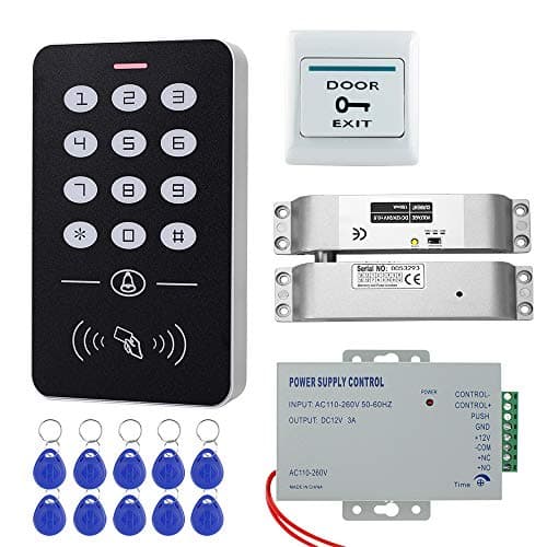 Image of HFeng Full Access Control System Kit with Electric Drop Bolt Lock + RFID Access Control Keypad + Power Supply + 10pcs RFID Keyfobs Tags for Door Entry System