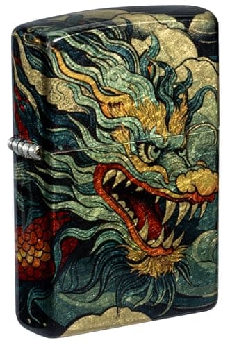 Image of Zippo Windproof Lighter, Colourful Dragon, 540° Tumbled Brass, Fusion, Refillable, Reusable, Windproof Design, Gift Box, Made in USA