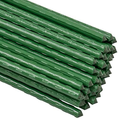 Image of Woodside Green Garden Plant Stakes, Coated Steel Shrub/Vine Support Spikes, Pack of 50, 8mm x 60cm