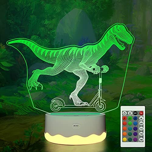 Image of CooPark Dinosaur Gifts, Dino Illusion 3D Night Light with 16 Color Changing and Remote Control, Home Decoration Birthday Lamp for Kids and Babies