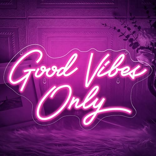 Image of Timogift Good Vibes Only Neon Signs for Wall Decor, Pink LED Sign for Bedroom, Party, Bar, Salon, Room, Wall Decor, Wedding, Bar, Home, Girl Cave - Best Gifts for Christmas, Birthday