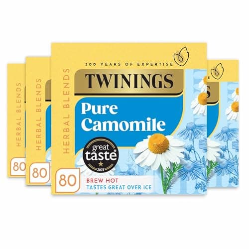 Image of Twinings Pure Camomile Flavoured Tea - 320 BiodegradableTea Bags (Multipack of 4 x 80 Bags), Caffeine & Sugar Free Herbal Vegan Tea , Soothing & Calming Beverage