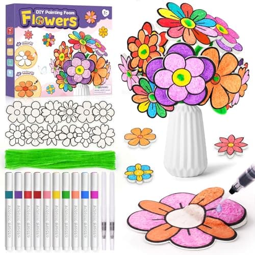 Image of Gifts for 5 6 7 8 9 10 Year Old Girls, Art and Craft Drawing Kit Make Your Own Flower Bouquet for Kids, Creative Activity 3D Puffy Art Paint Toy for 6-12 Year Old Girl Birthday Presents Home Decor