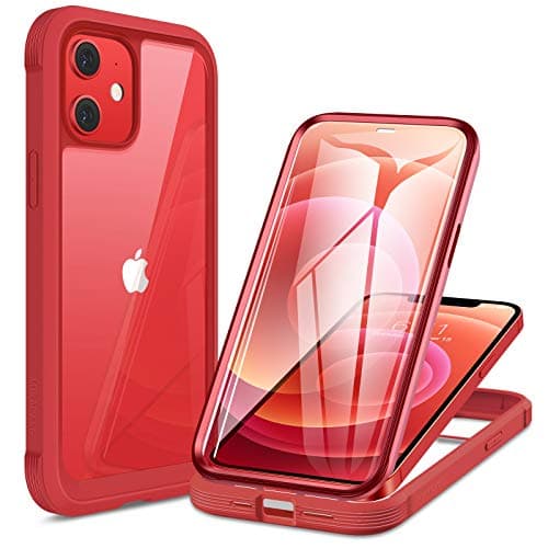 Image of Miracase Glass Case Compatible with iPhone 12/12 Pro, Full Body 9H Tempered Glass Screen Protector (Red)