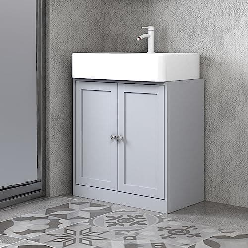 Image of URBNLIVING Bathroom Modern Under Sink Vanity Unit Toilet Roll Toiletries Accessories Storage Cupboard With Shelf (Grey)