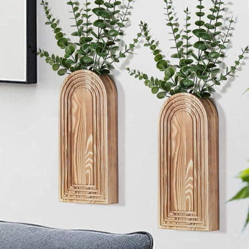 Image of Dnnnii 2 Pack Modern Wall Wood Vase-Entryway Decor, Wood Wall Art, Hallway Decor-Modern Farmhouse & Boho Bathroom Wall Decor-Perfect for Dining Room, Living Room, or Any Narrow Wall Space（Brown）