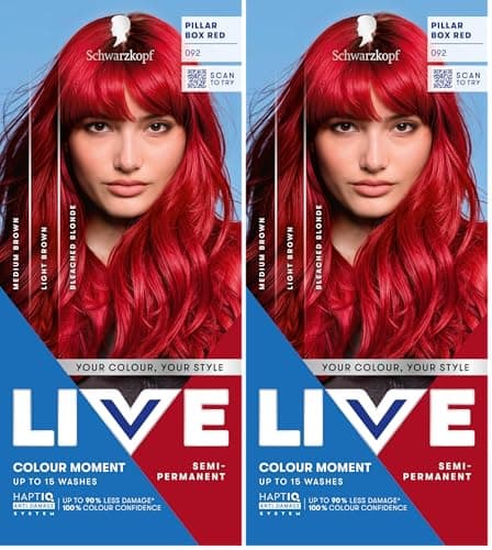 Image of Schwarzkopf LIVE Colour Moment 092 Pillar Box Red, with HaptiQ Anti-Damage System, Semi-Permanent Red Hair Dye, Up to 15 Washes (Pack of 2)