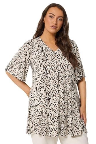Image of Yours Curve Brown Animal Print Pleat Front Top - Women's - Plus Size Curve