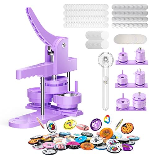 Image of Badge Maker Button Machine Different Sizes 25+32+58 mm Pin Badges Set with 300 Plastic Button DIY Badge Press Machine with Molds & Round Paper Cutter DOYFAY