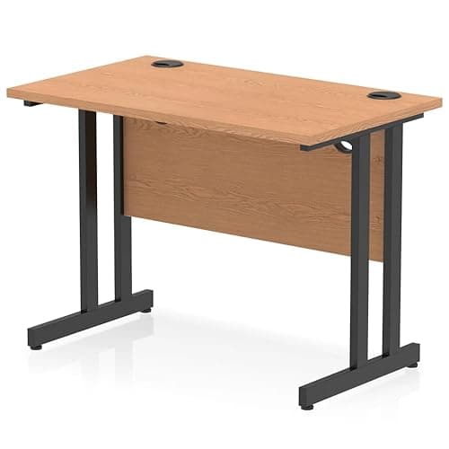Image of Mr Office Impulse Slimline Desk, Black Cantilever Leg - 600mm deep, Oak, 1000