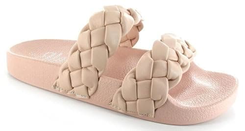 Image of ella Double Braided Strap Comfort Slides Women's Sandals 4 Colours Available (Nude, UK Footwear Size System, Adult, Women, Numeric, Medium, 6)