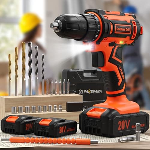 Image of Cordless Drill, 20V 2x2.0Ah Battery Drill Set, 2 Speed Rechargeable Electric Combi Drills with Case 24 Accessories LED Light, 25+1 42Nm Torque Max Power Hand Drills Electric Screwdriver for Home DIY