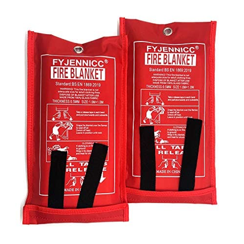 Image of FYJENNICC Fiberglass Fire Blanket with Flame-retardant cotton tapes, 39.3×39.3 Inches, 2Pack